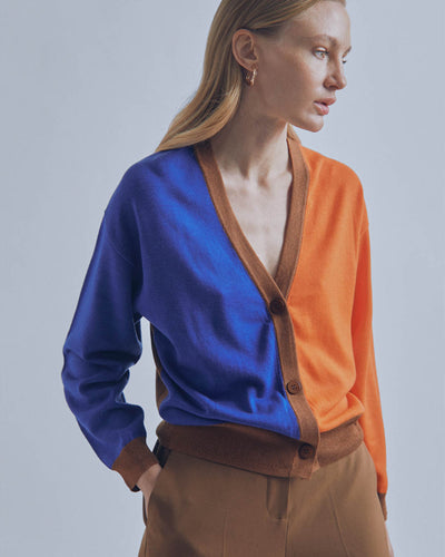 CARDIGAN BOLLA BLU/ARANCIO