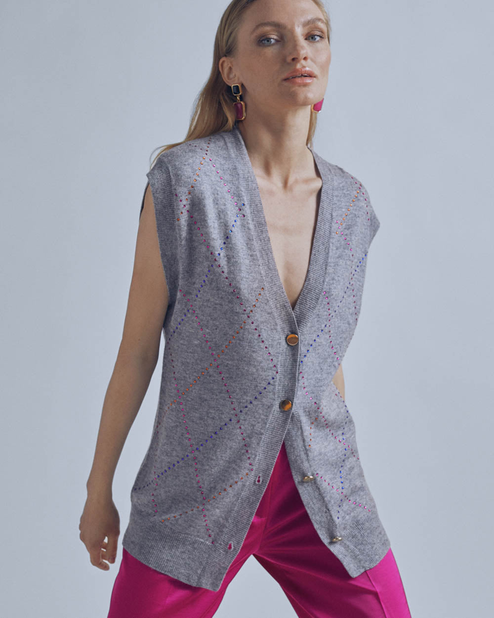 CARDIGAN ROMBO GRIGIO