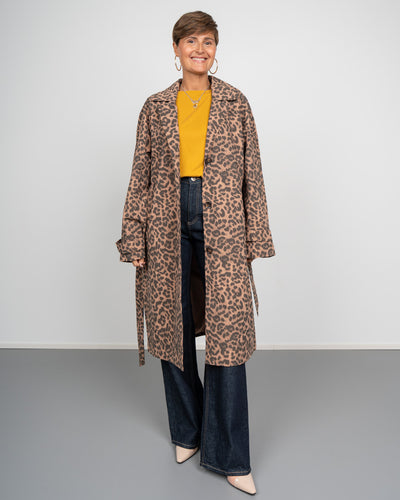 TRENCH FETINA NERO LEOPARDATO