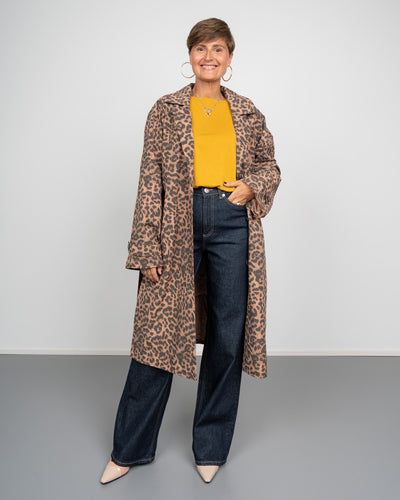 TRENCH FETINA NERO LEOPARDATO