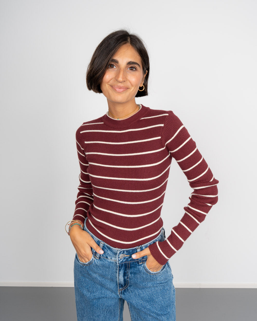 MAGLIONE MIRA MARRONE/PANNA