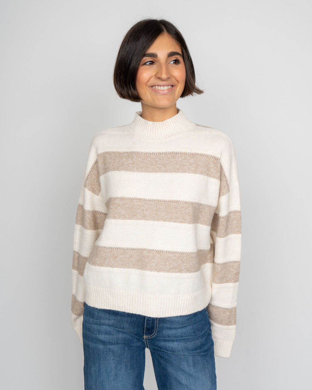 MAGLIONE INEZ BEIGE/BIANCO