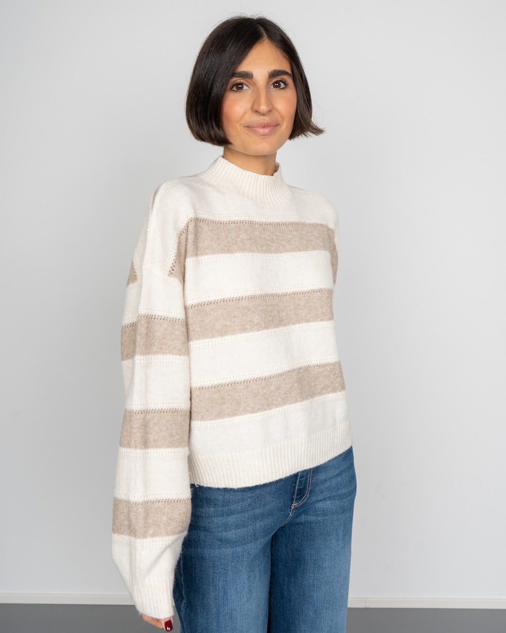 MAGLIONE INEZ BEIGE/BIANCO