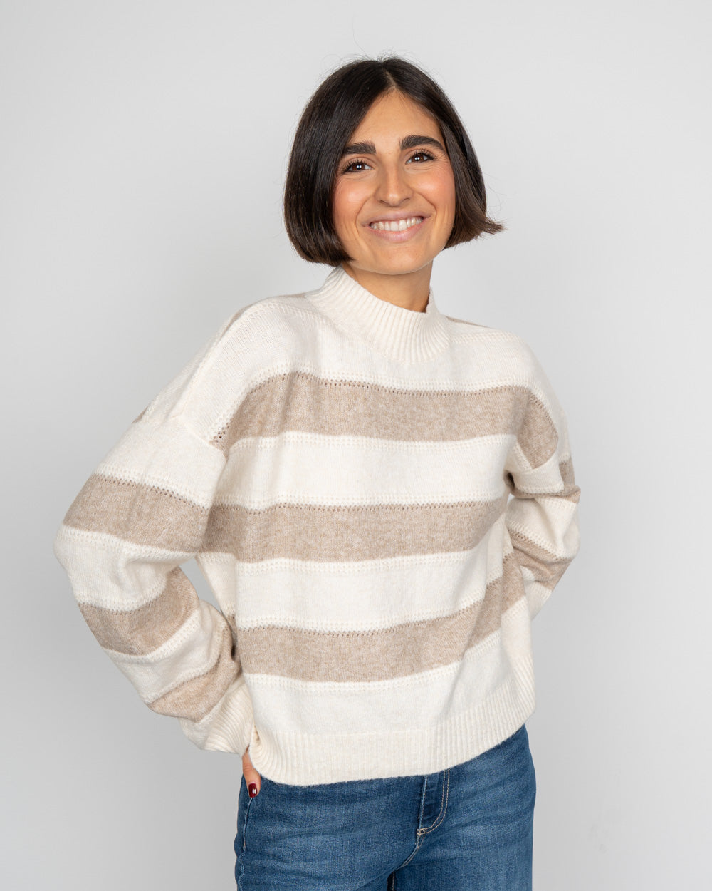 MAGLIONE INEZ BEIGE/BIANCO