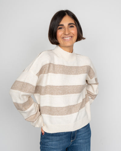 MAGLIONE INEZ BEIGE/BIANCO