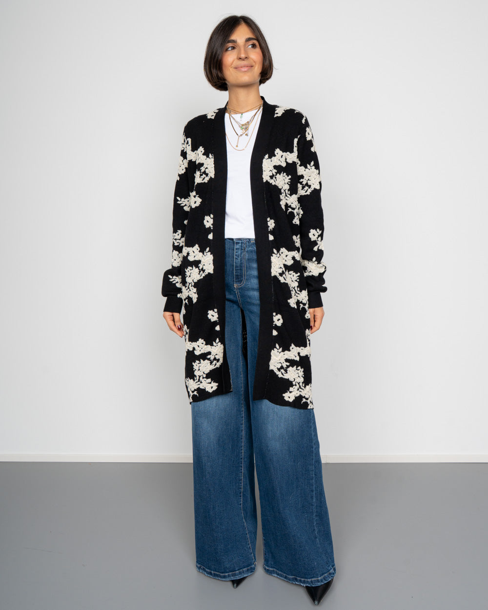 CARDIGAN NANCY NERO FIORATO