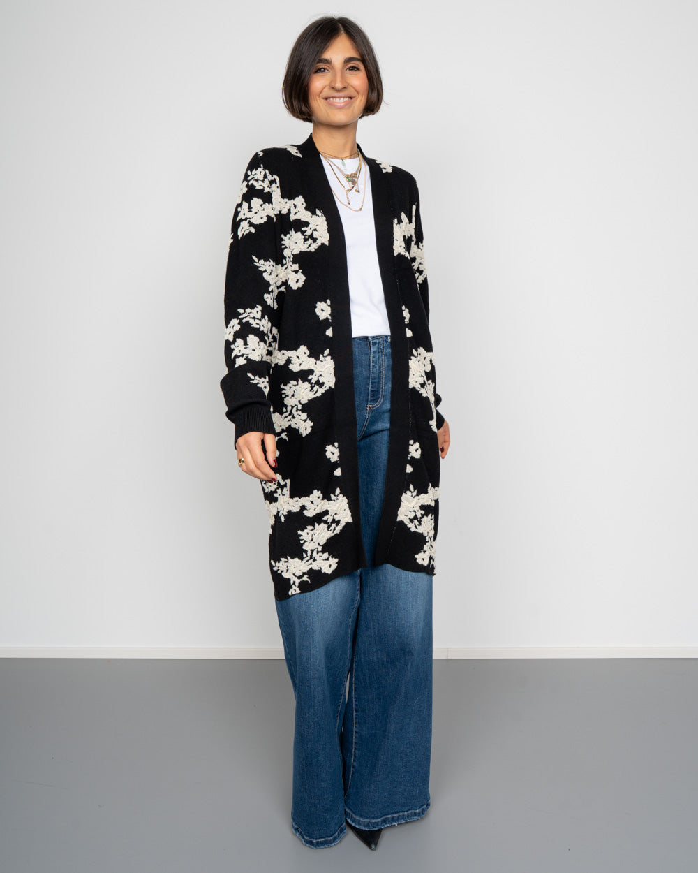 CARDIGAN NANCY NERO FIORATO