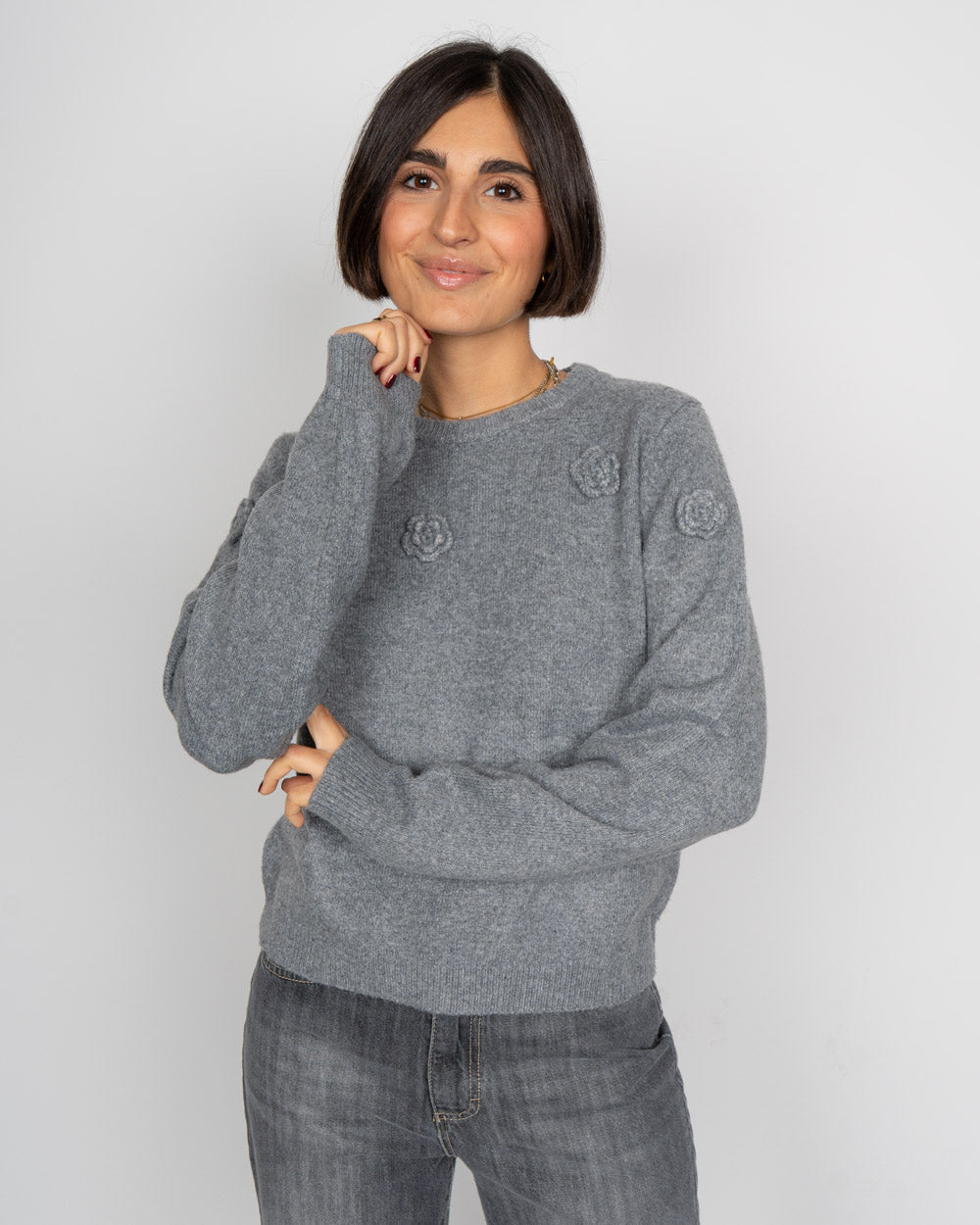 MAGLIONE ROSE GRIGIO MEDIO