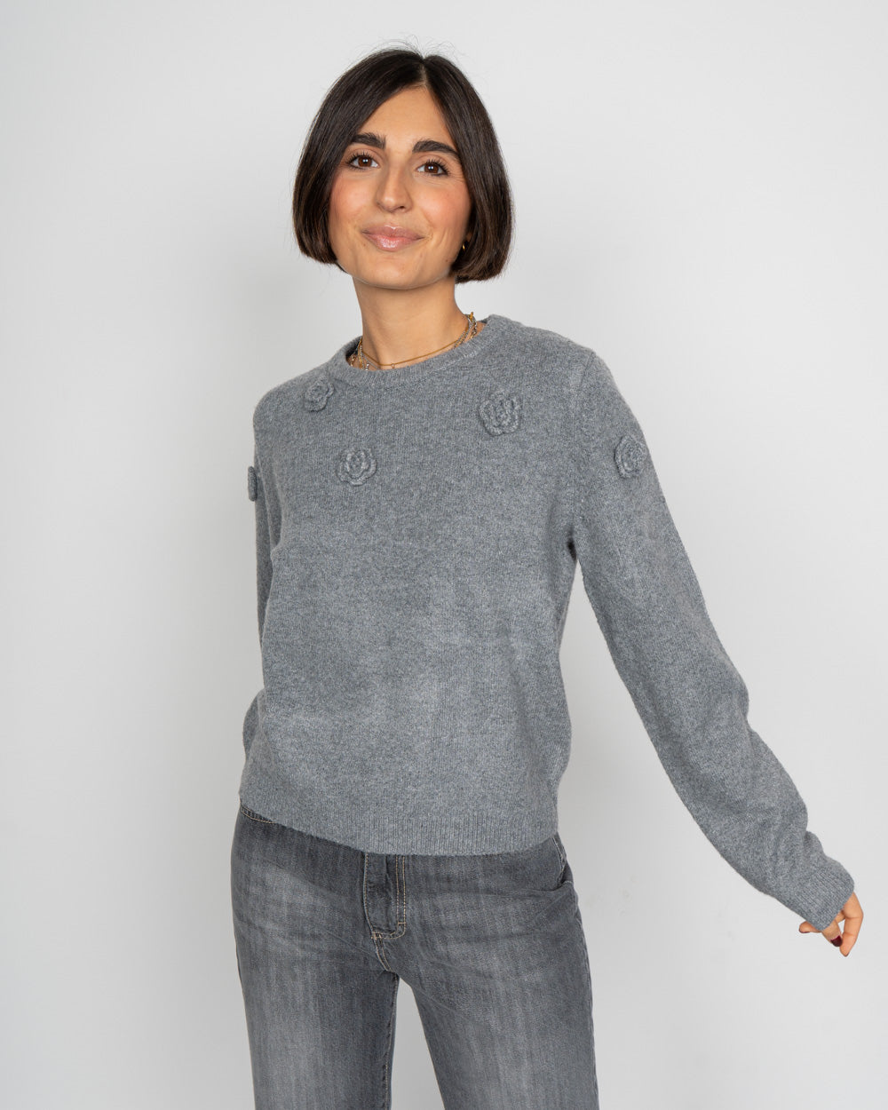 MAGLIONE ROSE GRIGIO MEDIO