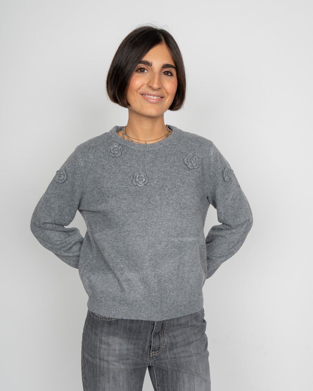 MAGLIONE ROSE GRIGIO MEDIO