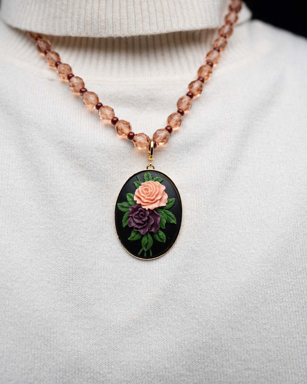 BIJOUX CAMMEO FIORI NERO ROSA