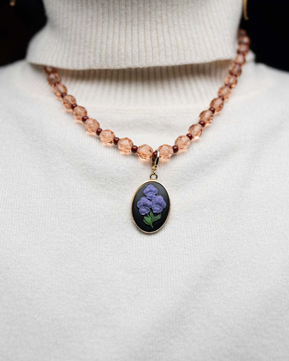 BIJOUX CAMMEO PICCOLO FIORI NERO VIOLA