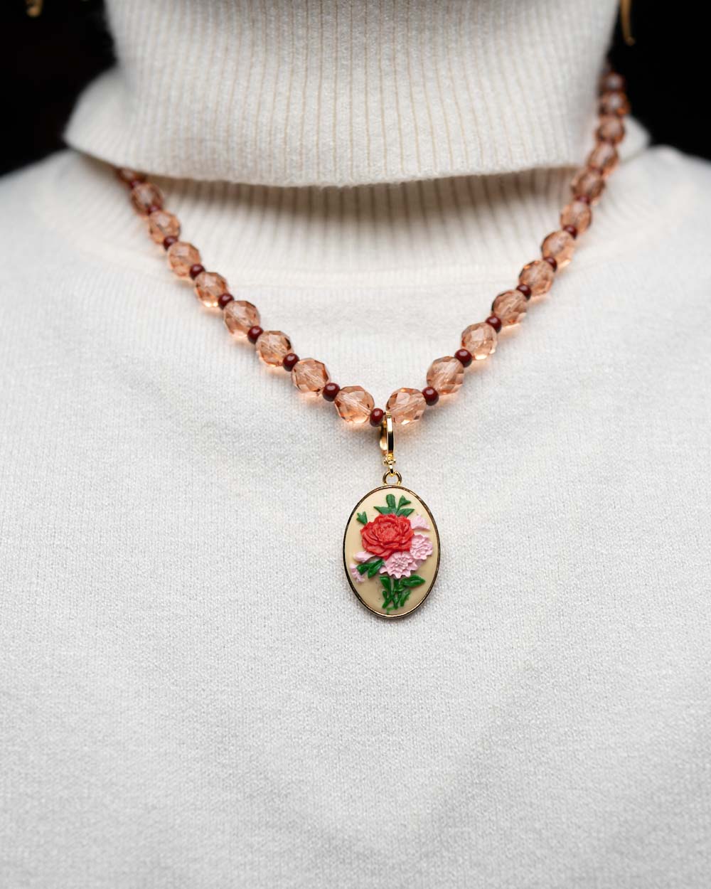 BIJOUX CAMMEO PICCOLO FIORI PANNA ROSSO