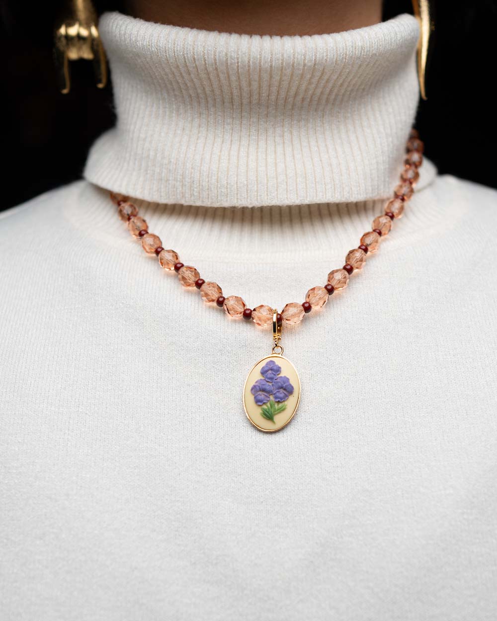 BIJOUX CAMMEO PICCOLO FIORI PANNA VIOLA
