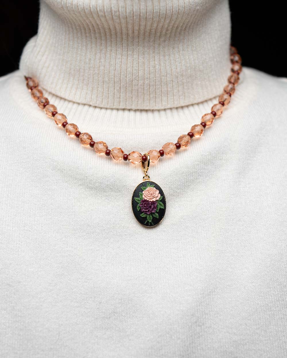 BIJOUX CAMMEO PICCOLO FIORI NERO ROSA