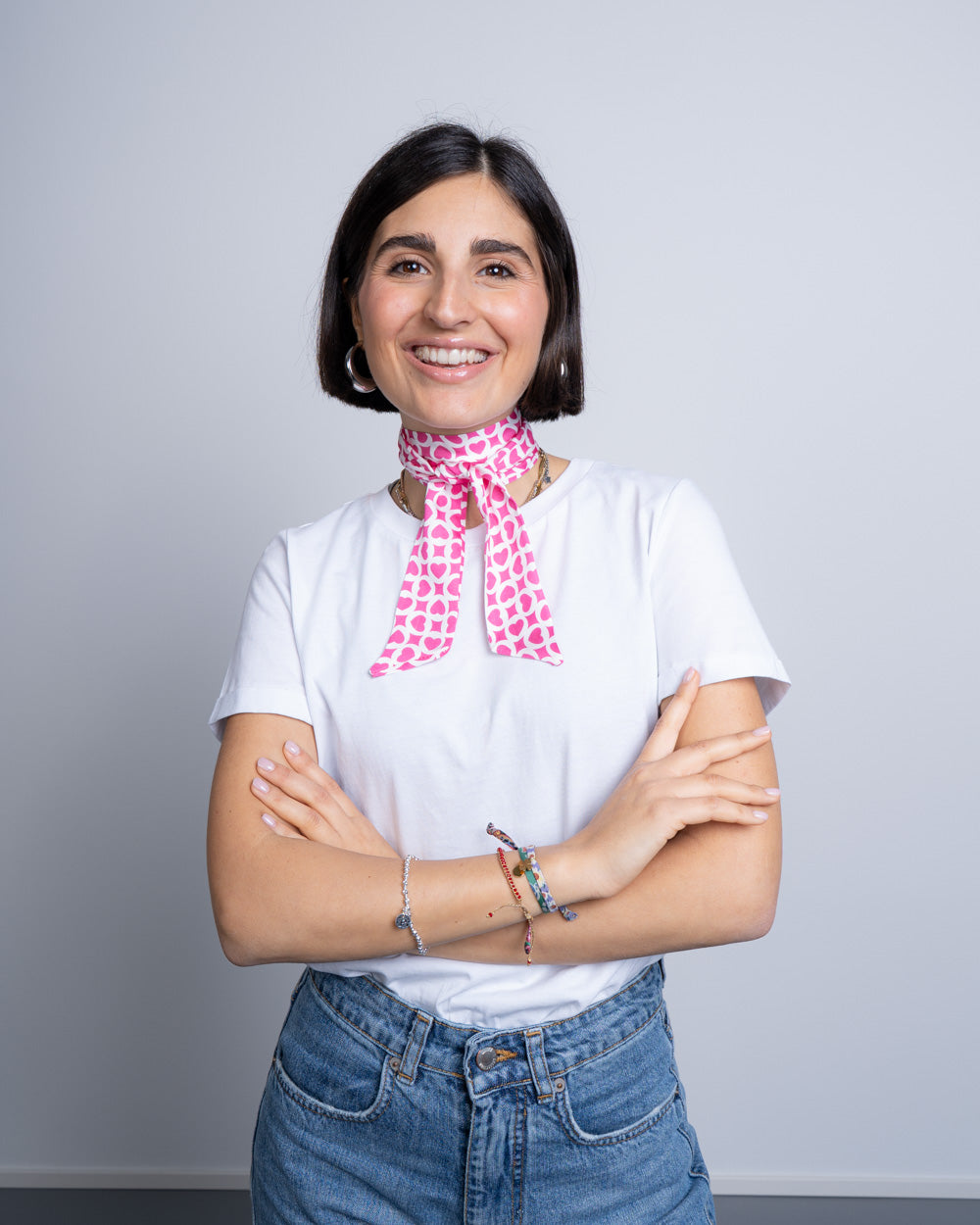 FOULARD RINO BIANCO/FUXIA