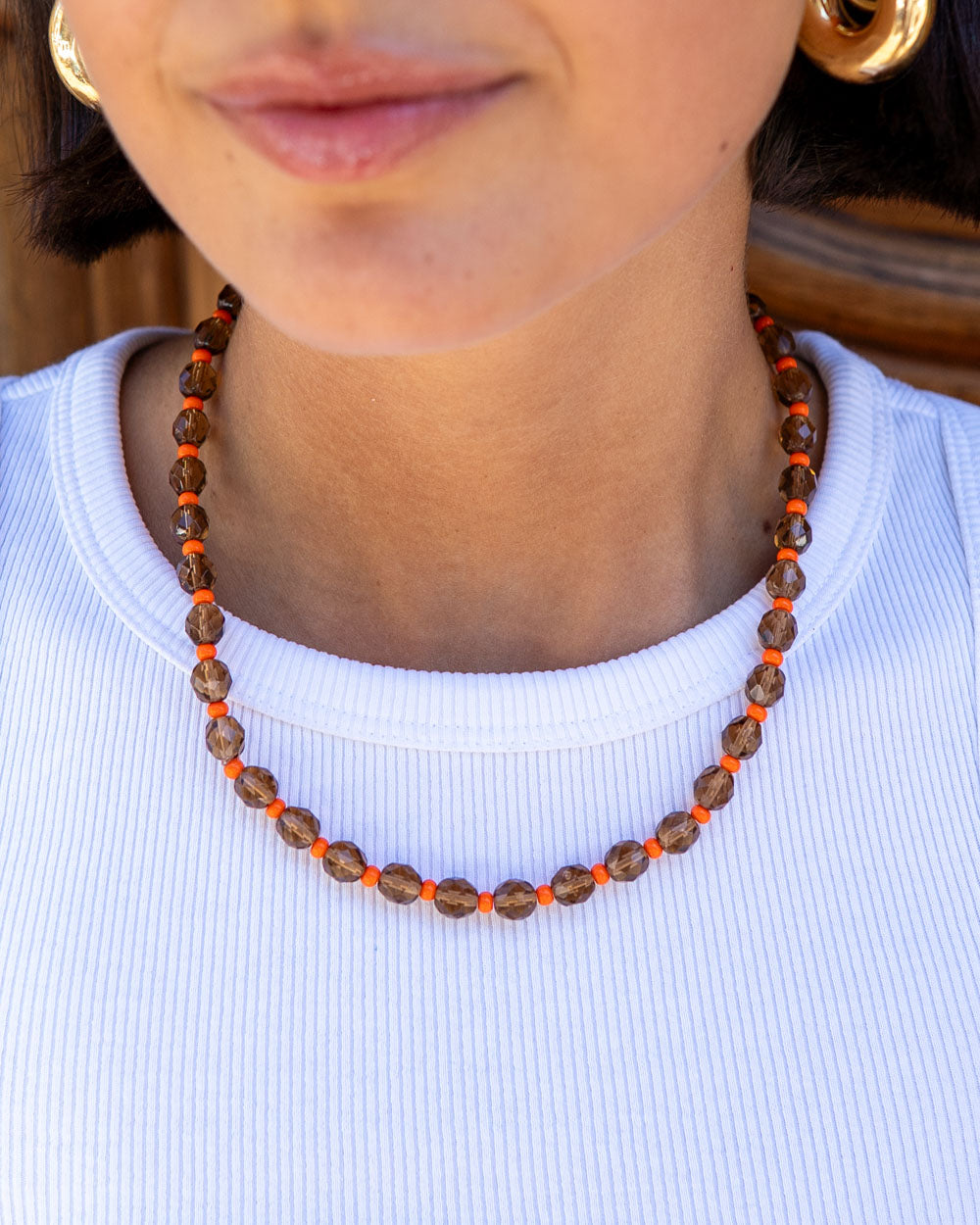 COLLANA CANDY CORTA MARRONE/ARANCIO
