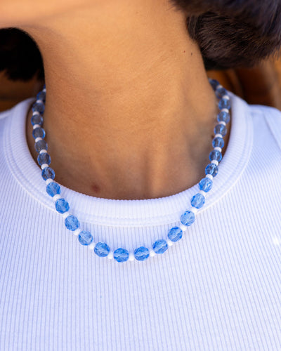 COLLANA CANDY CORTA BIANCO/CELESTE