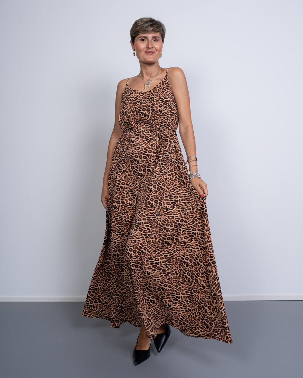 VESTITO FRANAN NERO LEOPARDATO