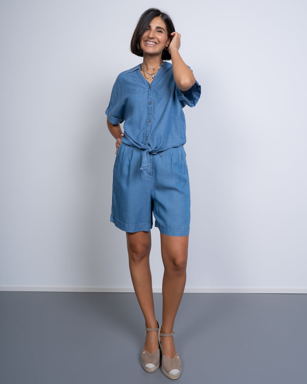 BERMUDA FLEUR DENIM MEDIO