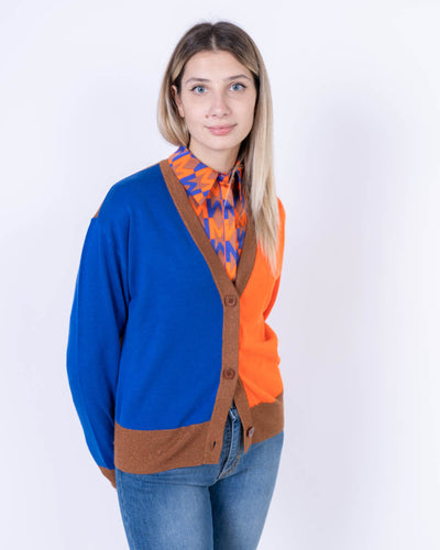 CARDIGAN BOLLA BLU/ARANCIO