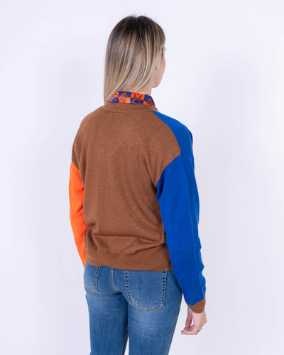 CARDIGAN BOLLA BLU/ARANCIO