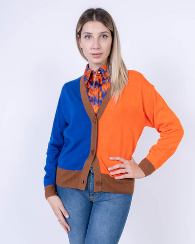 CARDIGAN BOLLA BLU/ARANCIO