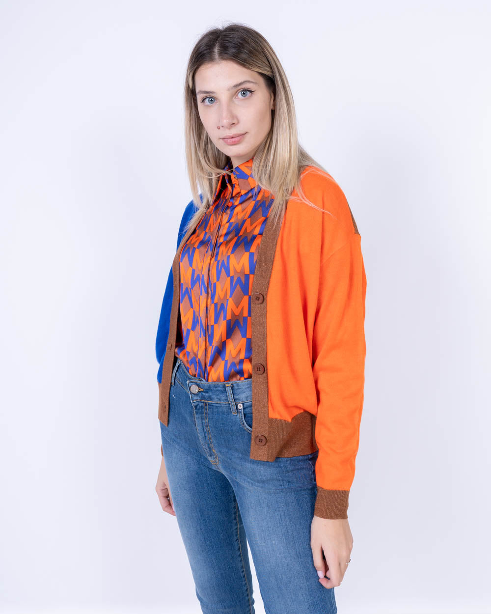 CARDIGAN BOLLA BLU/ARANCIO