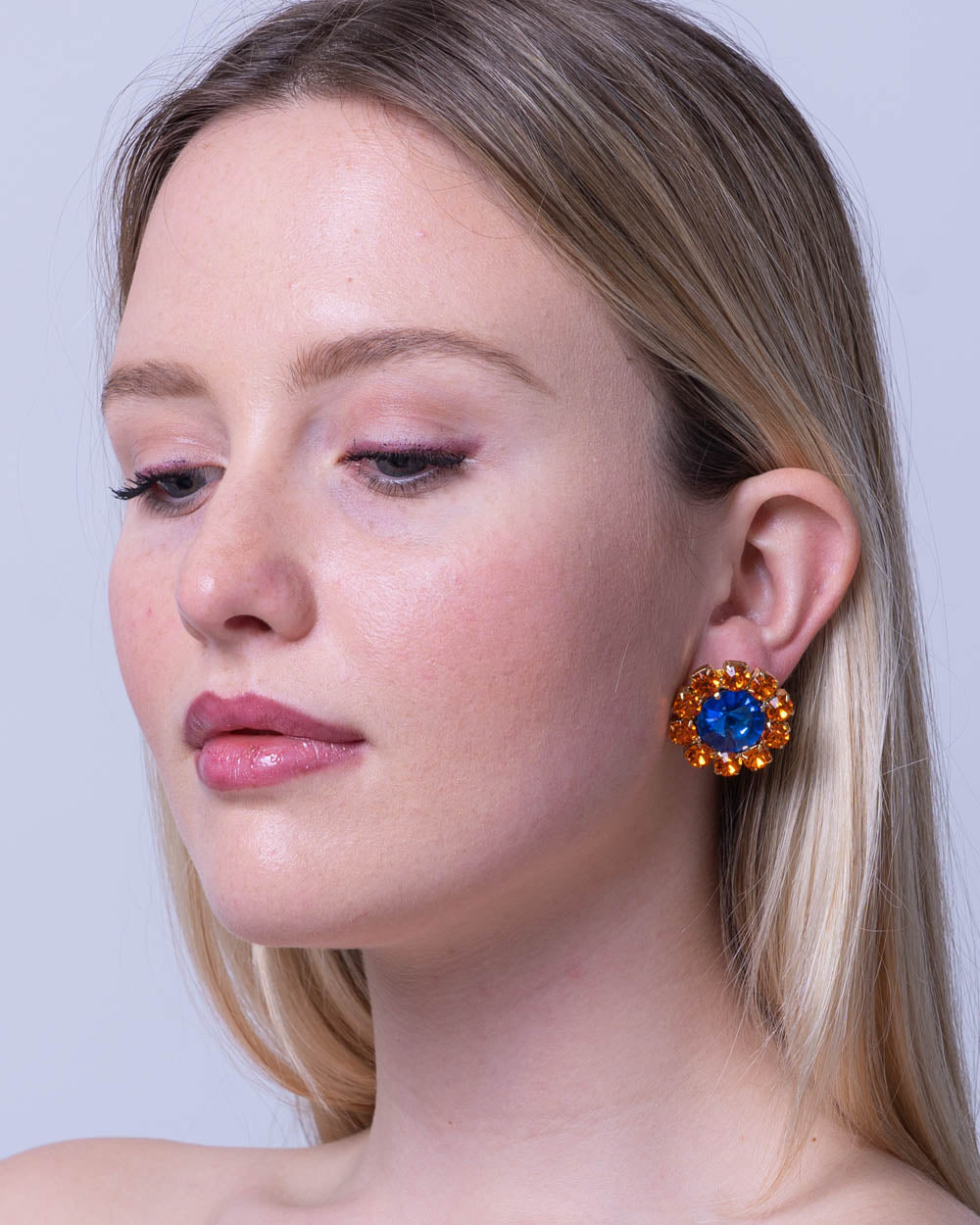 ORECCHINI TONDI FORO ARANCIO/BLUETTE